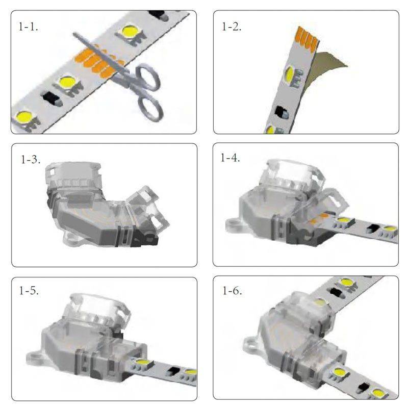 Conector esquina en "L" tira LED SMD RGB 12V / 24V- 4 pines - Tira 10mm (1)