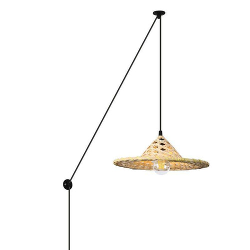 Verstelbare rieten hanglamp