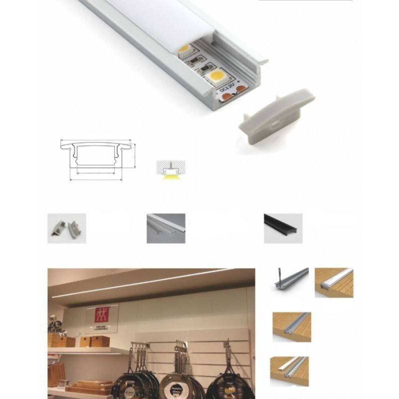 Perfil de aluminio empotrable 23x8mm para tira LED - Barcelona Led-