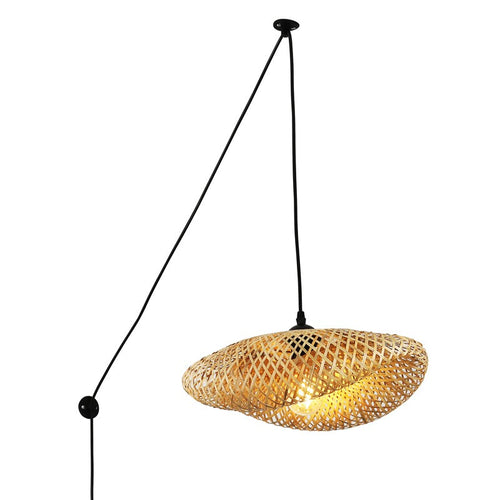 Wicker pendant lamp with plug