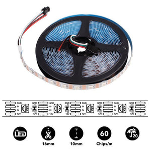 Tira LED inteligente IC RGB 12V DC - 14,4 W/m -IP20 - 60 LED/m - Ancho 10mm - 5 metros (7)