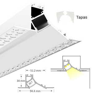 Perfil tira LED integración / trimless esquina - 94 x 34mm - Con difusor - 2 metros (7)