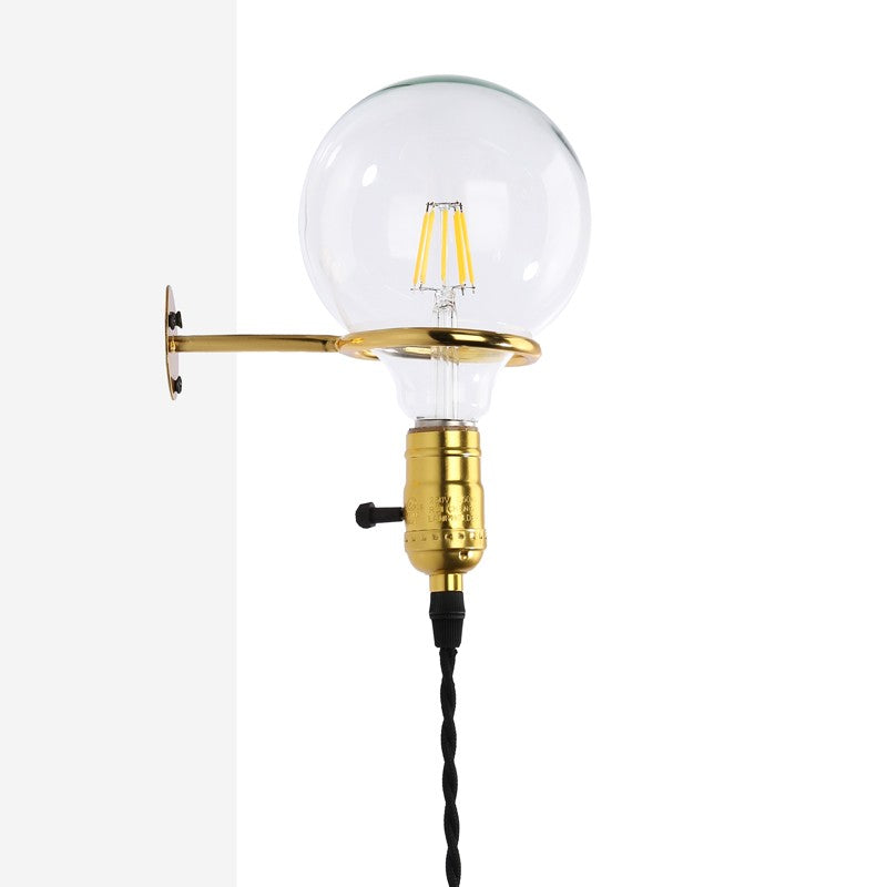 Aplique de Pared Interior Dorado con Enchufe y Interruptor para Dormitorio, Escalera, Escritorio