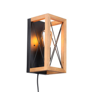 Aplique de pared en madera y metal, con cable y enchufe "Montse" - E27 - Barcelona Led-Decoración