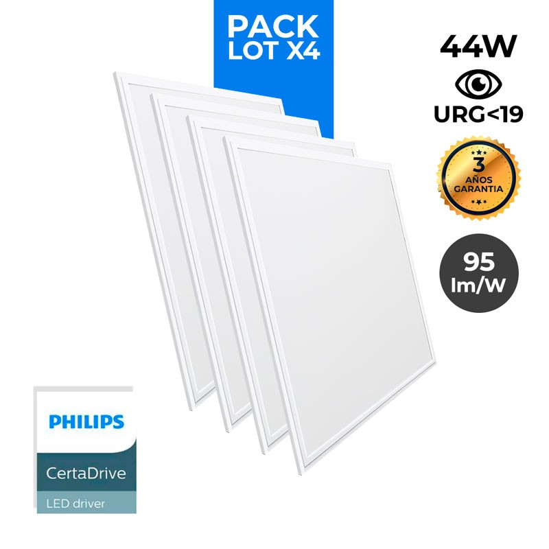 Pack de 4 paneles LED slim 60X60 cm - Driver Philips - 44W - UGR19 - IP40