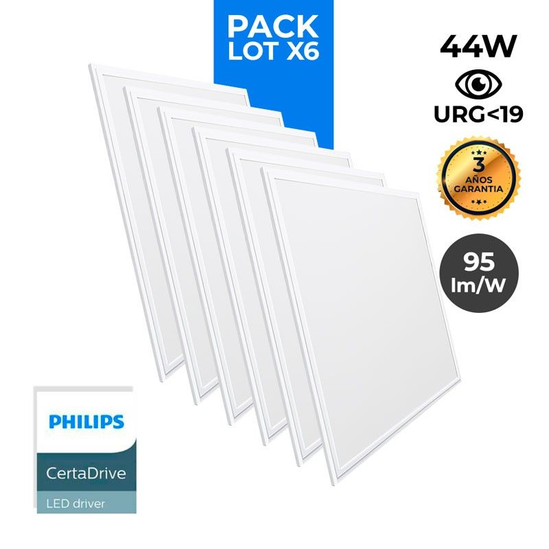 Pack de 6 paneles LED slim 60X60 cm - Driver Philips - 44W - UGR19 - IP40