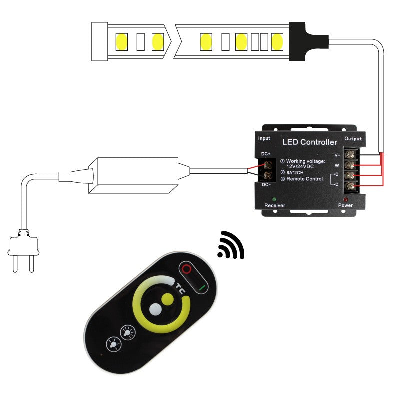 Controlador / regulador de temperatura de color y mando RF para tira LED CCT 12/24V-DC 12A (1)