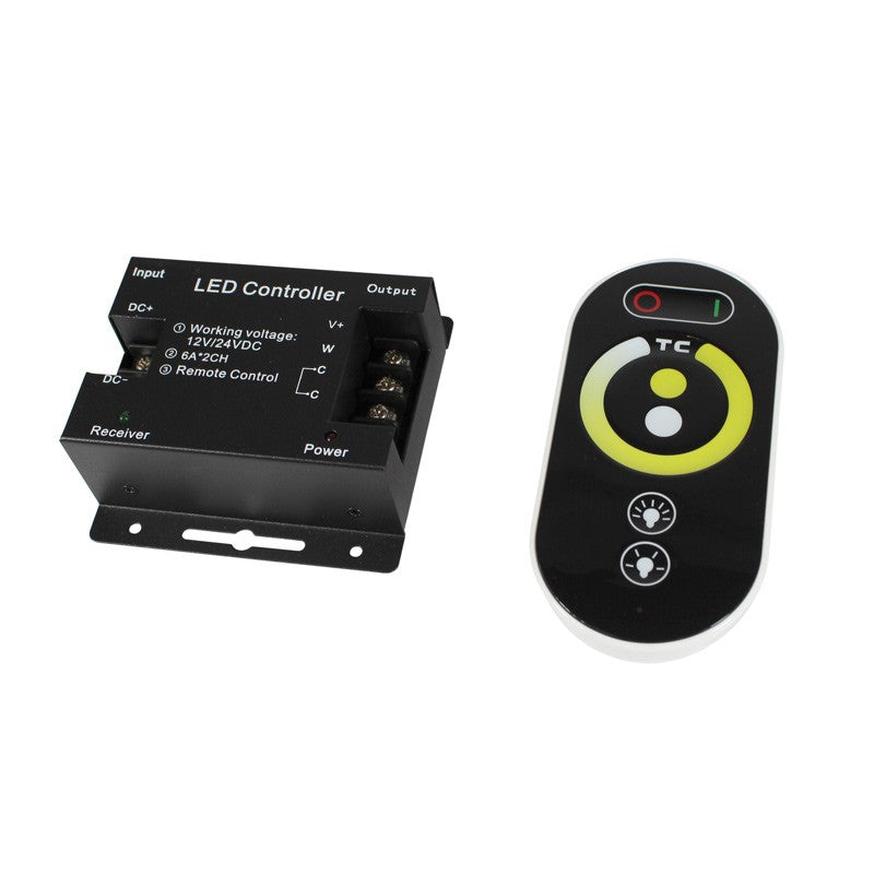 Controlador / regulador de temperatura de color y mando RF para tira LED CCT 12/24V-DC 12A