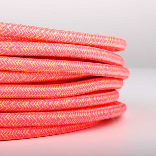 Cable Eléctrico Redondo recubierto en tejido efecto Seda Color Rosa y Amarillo