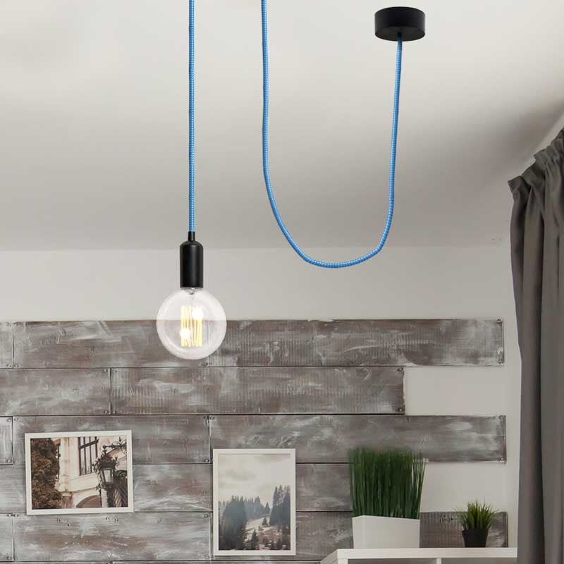 Cable Eléctrico Redondo recubierto en tejido efecto Seda Color Azul & Blanco - Barcelona Led-Material eléctrico