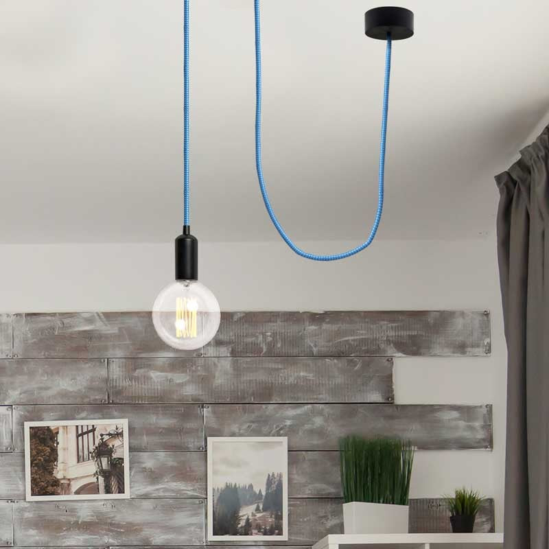 Cable Eléctrico Redondo recubierto en tejido efecto Seda Color Azul & Blanco (1)