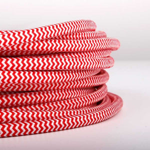 Cable Eléctrico Redondo Recubierto en tejido Efecto Seda ZigZag, Rojo & Blanco - Barcelona Led-Material eléctrico