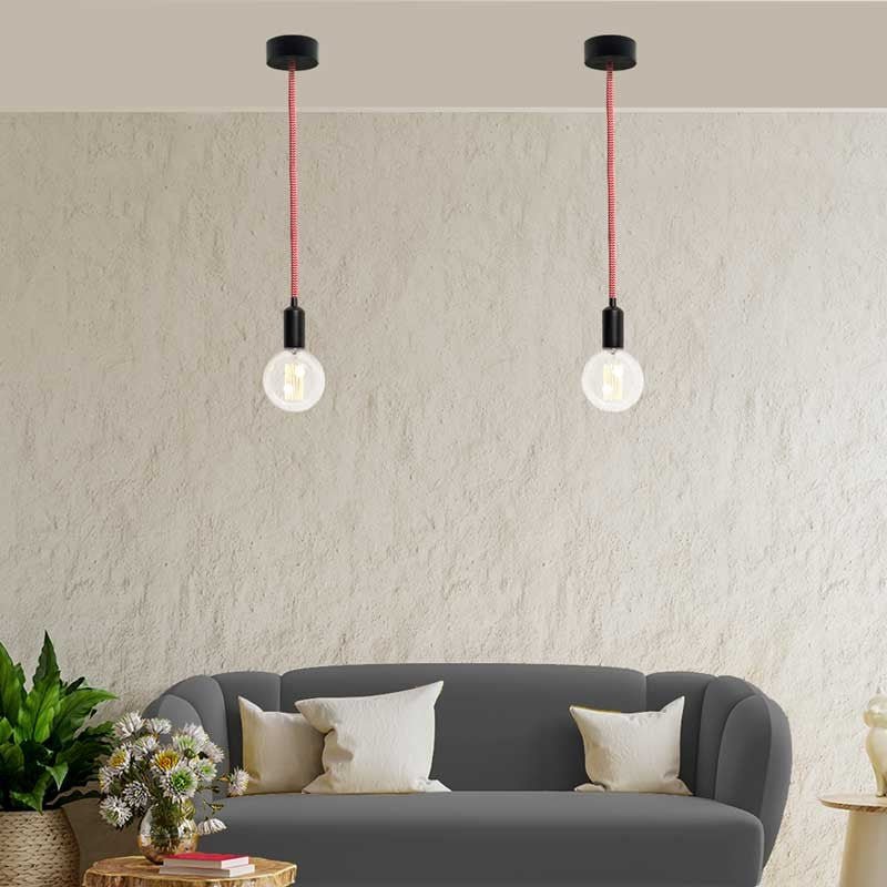 Cable Eléctrico Redondo Recubierto en tejido Efecto Seda ZigZag, Rojo & Blanco - Barcelona Led-Material eléctrico