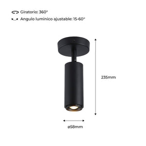 Aplique de techo LED orientable 8W - Ángulo ajustable - 2800K - Barcelona Led-Decoración