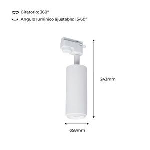 Foco de carril monofásico con ángulo lumínico ajustable y articulado de 8W zoom (2)