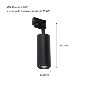 Foco de carril monofásico con ángulo lumínico ajustable y articulado de 8W zoom (16)