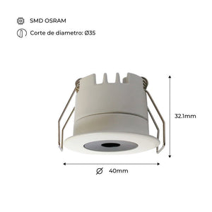 Downlight LED Mini 3W - Chip OSRAM - Bajo UGR - CRI 90 - Ø 40mm - Barcelona Led-