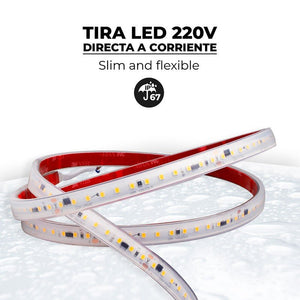 Tira LED 220V - 300W (2400xSMD2835) - 12mm - Apta exterior: IP67 - Rollo 20 metros - Barcelona Led-