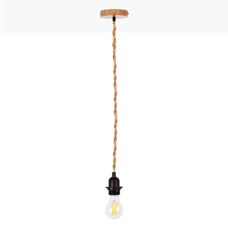 Lámpara colgante de madera y cuerda para bombilla E27 130cm - Barcelona Led-