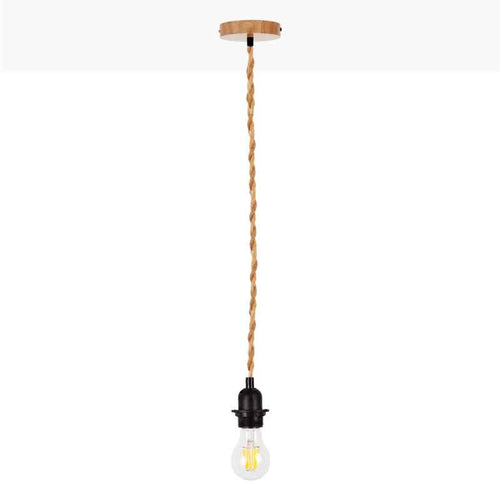 Lampada a sospensione in legno e corda per lampadina E27 130cm
