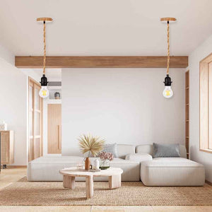 Lámpara colgante de madera y cuerda para bombilla E27 130cm (6)