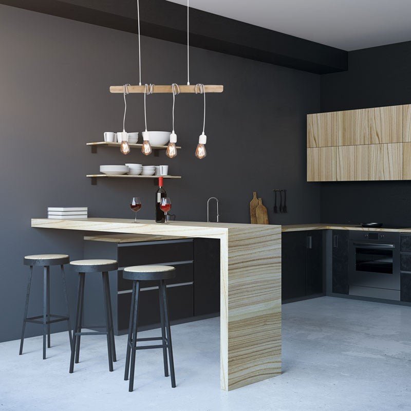Lámpara colgante vintage madera "Otto" - 4 x E27 - Barcelona Led-Decoración