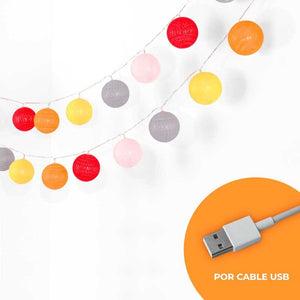 Guirnalda LED bolas de algodón 20 Bolas con USB 3m-IP44-4cm - Barcelona Led-
