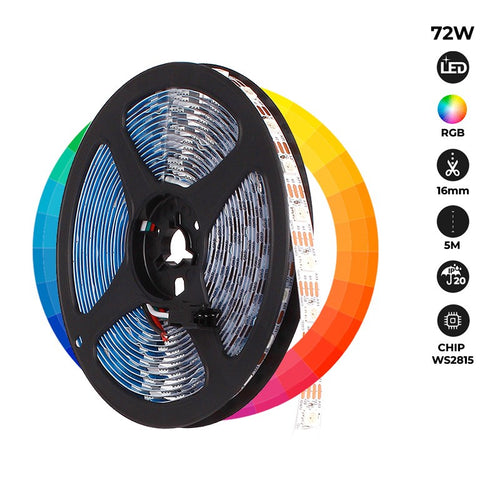Smart LED Strip IC RGB 12V DC - 14,4 W/m -IP20 - 60 LED/m - Width 10mm - 5 meters