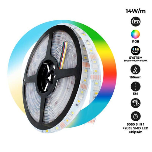 Ruban LED RGB+CCT - 70W - 24V - IP20 - 5 mètres