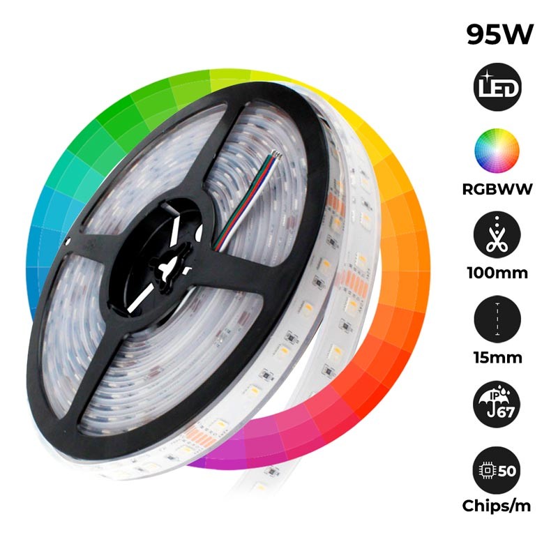 Tira LED estanca RGBWW - 19W/m - 24V - 60 LED/M - IP67 - 5m