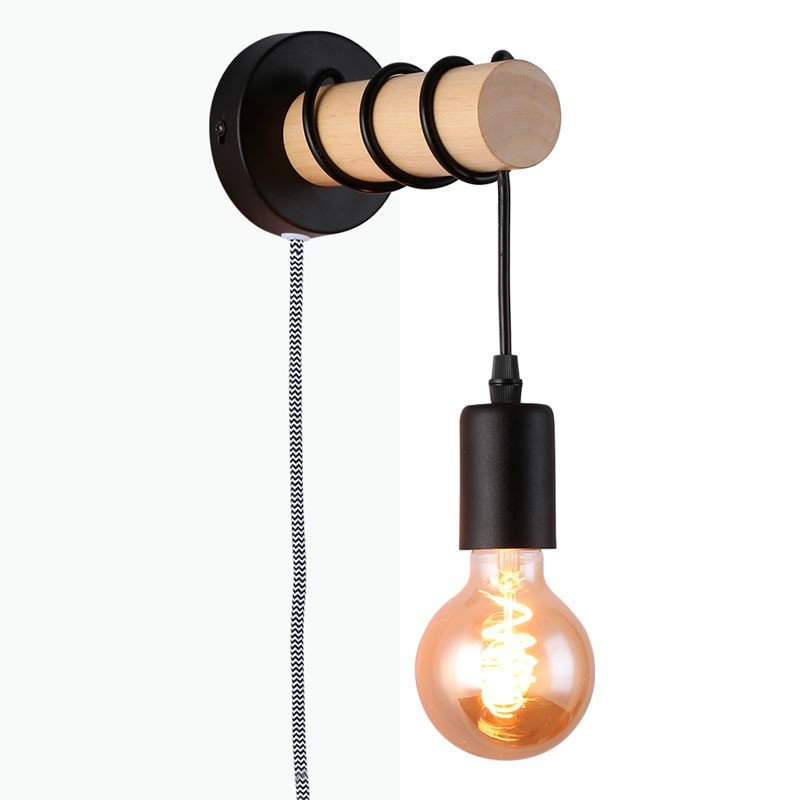 Aplique de pared madera con interruptor y enchufe "MILA" - Barcelona Led-Decoración