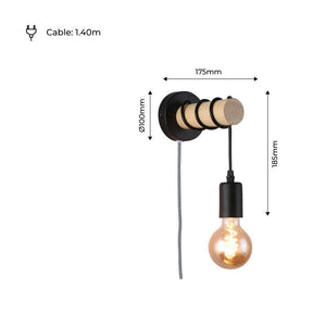 Aplique de pared madera con interruptor y enchufe "MILA" - Barcelona Led-Decoración