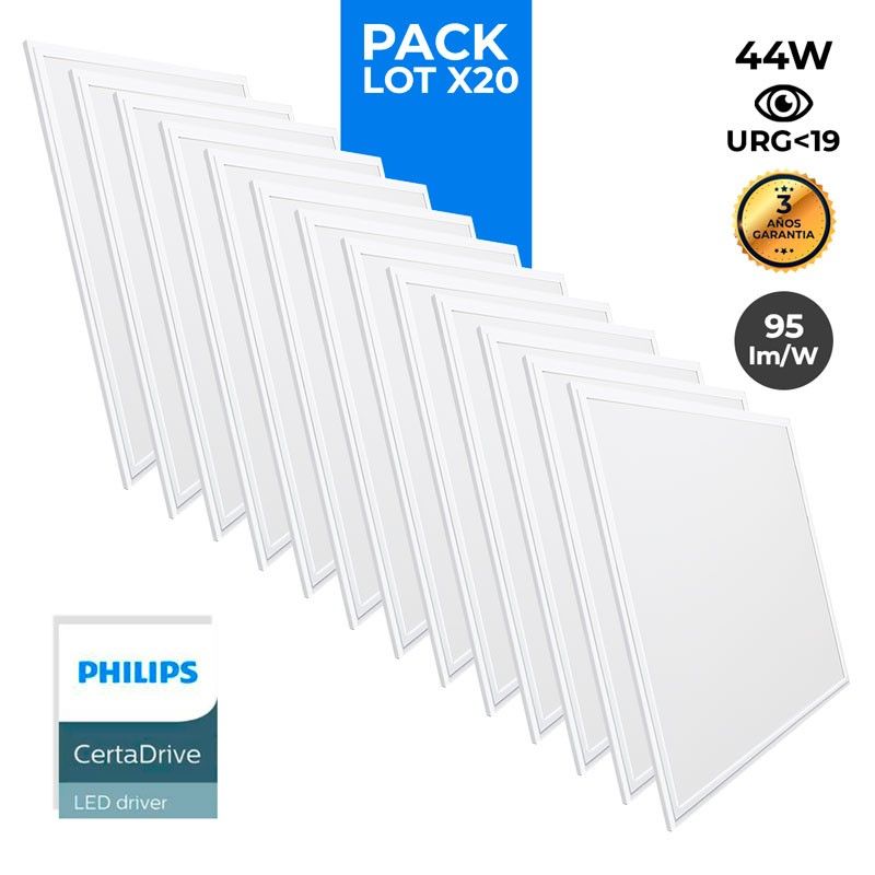 Pack de 20 paneles LED slim 60X60 cm - Driver Philips - 44W - UGR19 - IP40 - Barcelona Led-