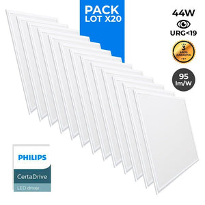 Pack de 20 paneles LED slim 60X60 cm - Driver Philips - 44W - UGR19 - IP40