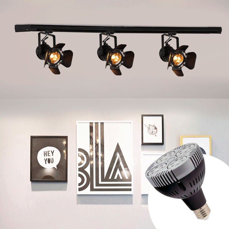 Pack Foco de carril monofásico orientable "CINEMA" con Bombilla LED PAR30 E27 - Barcelona Led-
