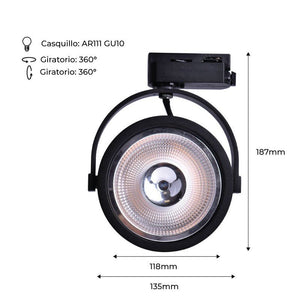 Foco Led de carril monofásico AR111 GU10 - Barcelona Led-
