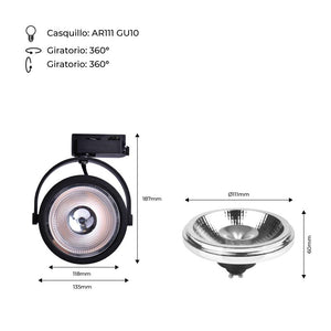 Pack Foco LED de carril monofásico + Bombilla LED AR111 GU10 (24)