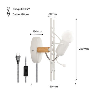Aplique de Pared "Doll " - Con interruptor y enchufe - E27 - Barcelona Led-Decoración