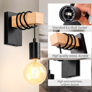 Pack X2 Apliques de pared rústicos de madera "RUDER" E27 (6)