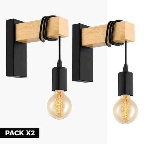 Pack X2 Apliques de pared rústicos de madera