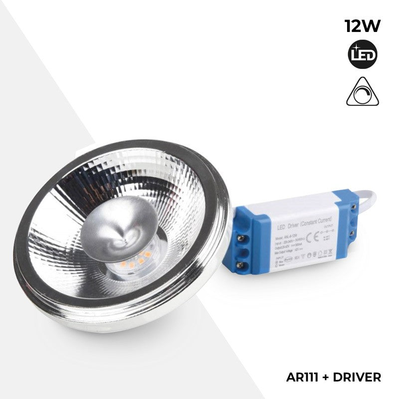Bombilla LED AR111 12W regulable - 12º - Driver externo - 3000K