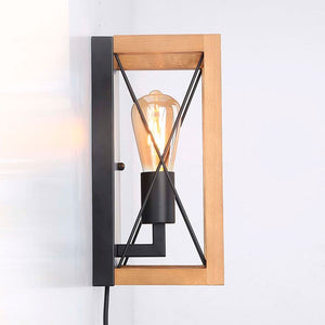 Aplique de pared en madera y metal, con cable y enchufe "Montse" - E27 (10)
