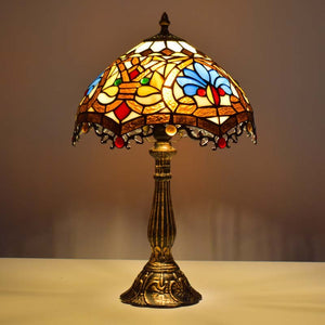 Lámpara de mesa inspiración "Tiffany" con mosaico floral en cristal (5)