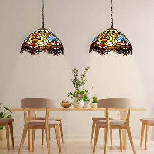 Lámpara colgante inspiración "Tiffany" con mosaico floral en cristal - Barcelona Led-Decoración