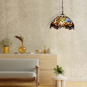 Lámpara colgante inspiración "Tiffany" con mosaico floral en cristal - Barcelona Led-Decoración