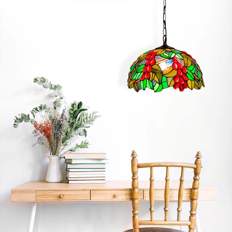 Lámpara colgante inspiración "Tiffany" con mosaico frutal en cristal (1)
