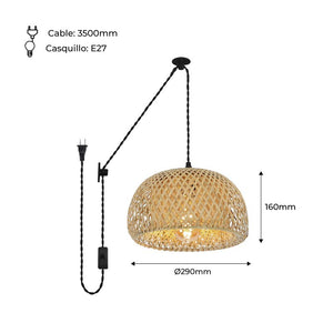 Lámpara colgante de mimbre "Yonna" con cable y enchufe (7)