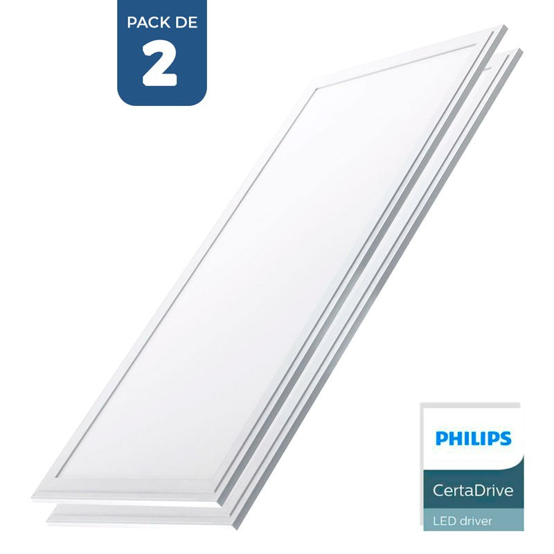 Pack de 2 paneles LED slim 120X30 cm - Driver Philips - 44W - UGR19 - IP40