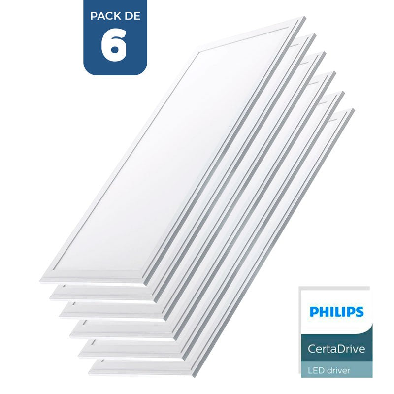 Pack de 6 paneles LED slim 120X30 cm - Driver Philips - 44W - UGR19 - IP40