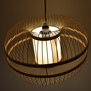 Lámpara colgante japonesa de bambú "Kaizen" con interruptor y enchufe (13)